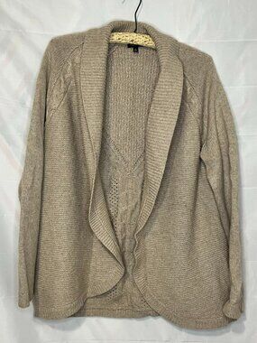 Talbots Wool Cashmere Cardigan Sweater Womens Tan Cable Knit Open Front Medium